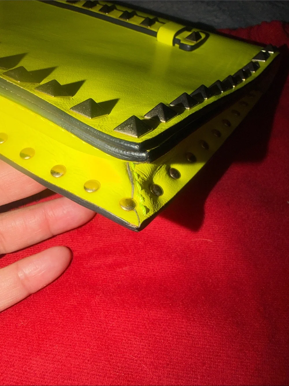 Preloved Valentino Garavani Neon Yellow Rockstud Clutch excellent condition DB